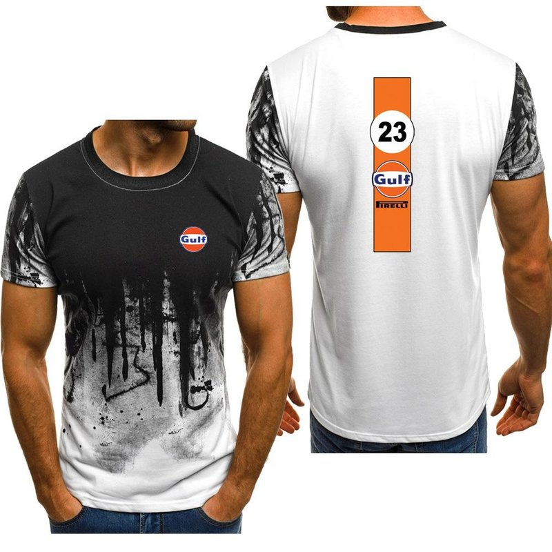 

High Quality Summer Men's Short Sleeve Car Logo for Gulf T-shirt Printed O-Neck Cotton Comfortable Gradient Casual Men's T-shirt, White;black