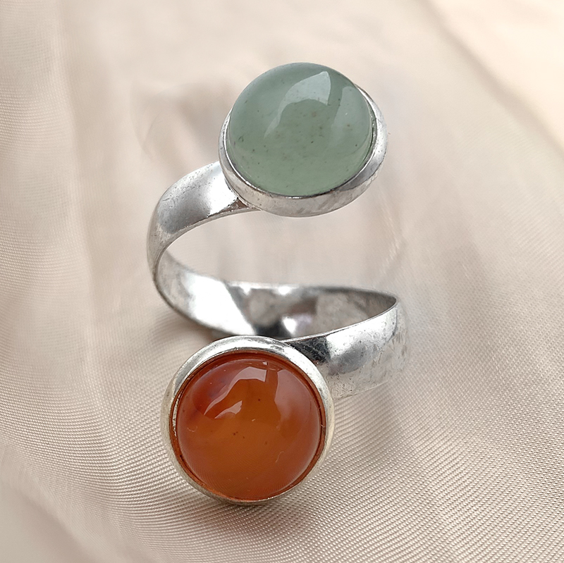 

10mm Bohemian Jewelry Natural Stone Healing Crystal Ring for Women Charm Birthday Party Rings Adjustable