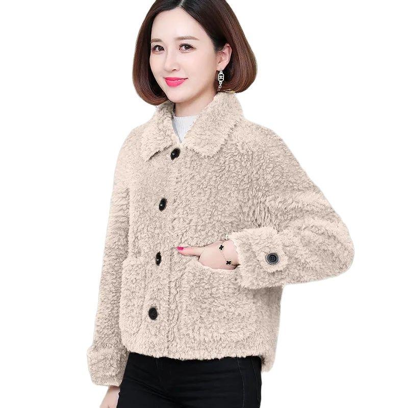 

Women's Wool & Blends Sheep-Like Shearling Coat Women 2021 Winter Wew Short Small Top Imitation Lamb Granular Fleece Jacket A580, Red