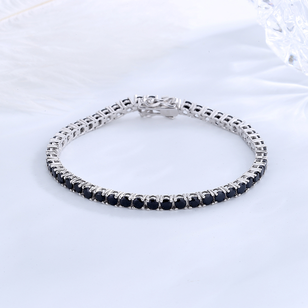 

Solid Pure Silver 15/16/17/18/19/20/21 cm Tennis Bracelet Pave 3 mm Round Black Jet Zircon Elegant Real 925 Jewelry For Women