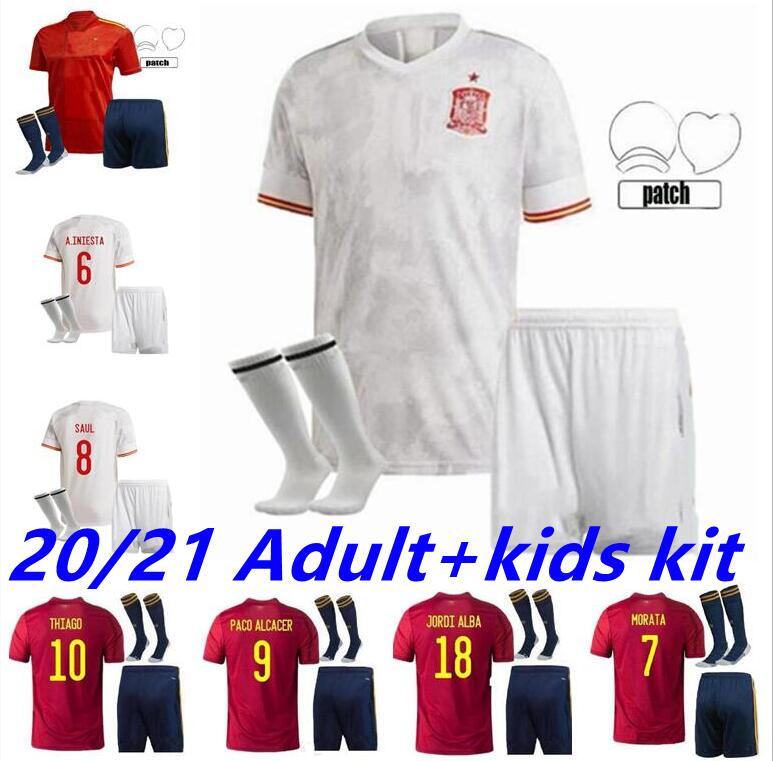 

2021 Spain soccer jerseys HOME AWAY Adult suit Camiseta EspaÃ±a THIAGO KOKE SAÃL ASENSIO PACO MORATA A.INIESTA PIQUE kids kit ALCACER SERGIO RAMOS AL, Black;yellow