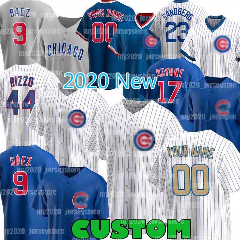 

2020 2021 New Cub Custom 44 Anthony Rizzo Jersey 9 Javier Baez 13 David Bote 22 Jason Heyward 8 Ian Happ Chicago Jerseys, Blue;black