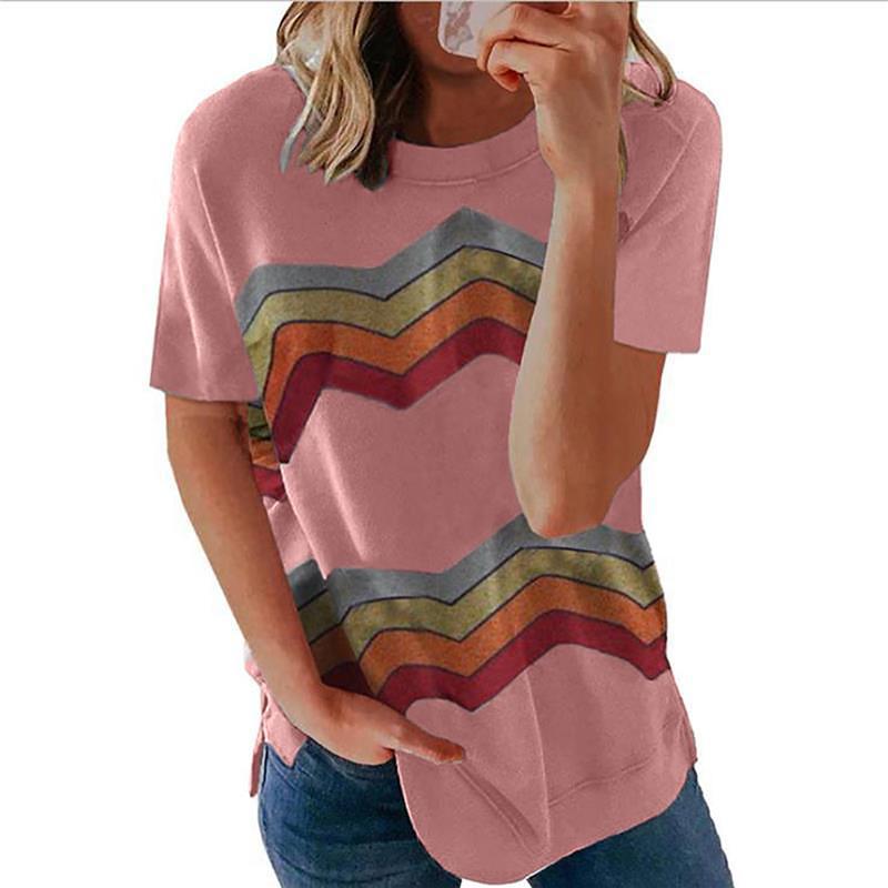 

Women' T-Shirt 2021 Summer Fashion Women Striped Printed Loose Short Sleeve Casual Plus Size T-shirts Ladies Tops