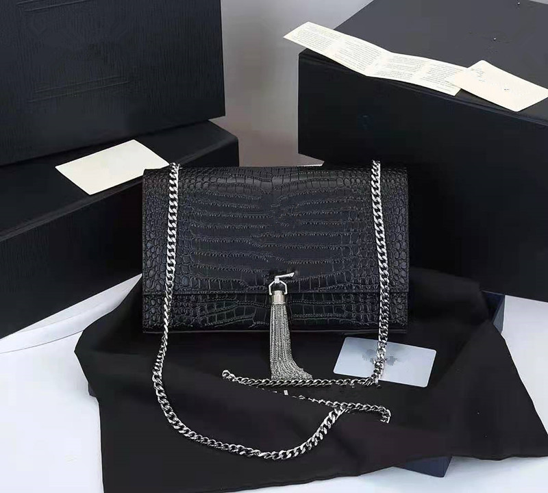 

Hot Women Purse Real Designer Pattern Bags Chain Kate Crocodile Luxury Leather Tassel Bag Shoulder High Quality Handbag 24cm Jvbvp, Red;black