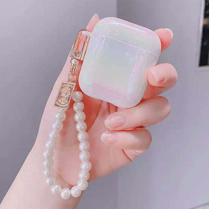 

Earphone cases cover Pearl Shell Metal Keychain Silicone Headphone Earphone case for Airpods 1 2 pro air pods Glossy Wireless Headset