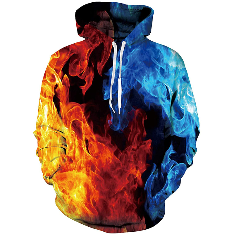 

Mixed smoke 3D printing hoodie visual impact party top punk goth round neck high quality American sweater hoodie, Multi
