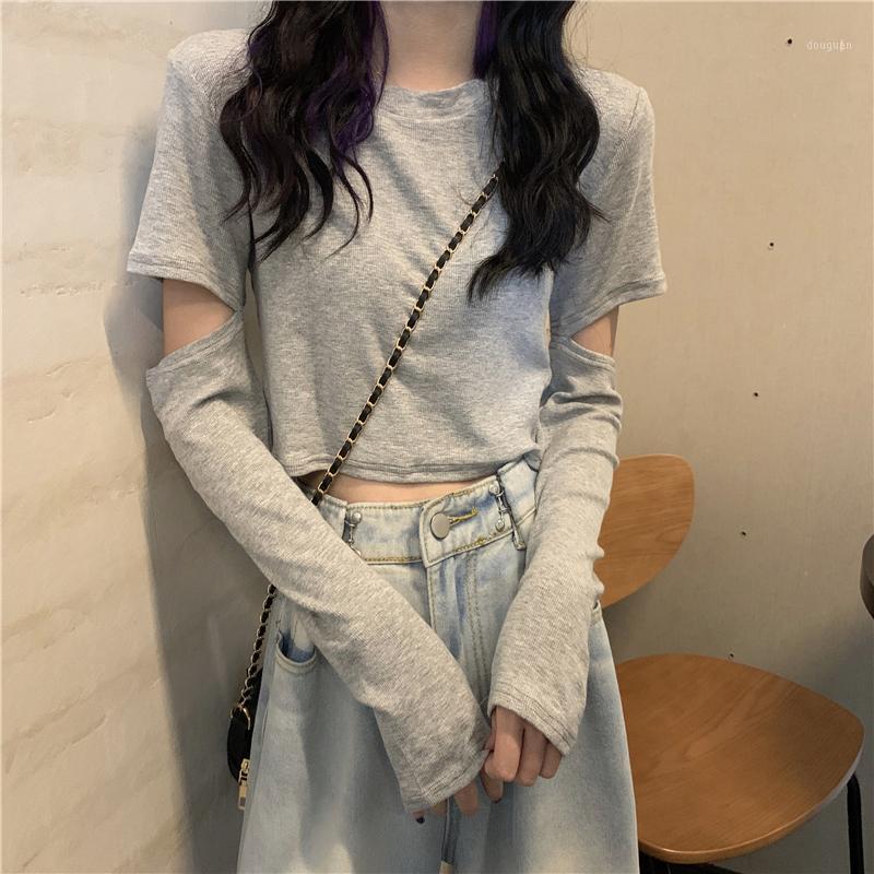 

Women's T-Shirt 2021 Spring Fashion Slim Solid O Neck Full All Match Top Woman Tshirts, Brown