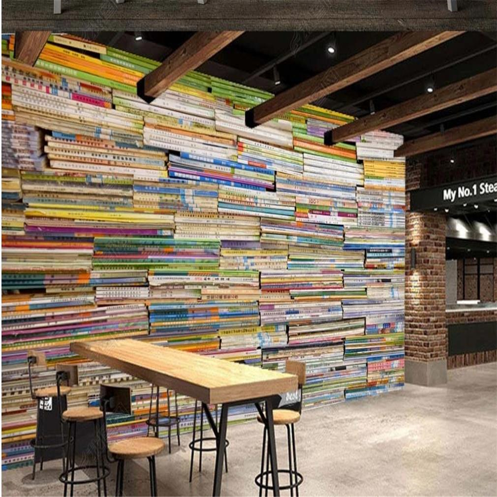 

stereoscopic wallpaper Book shelf bookcase 3D background wall decoration painting wallpapers, As show