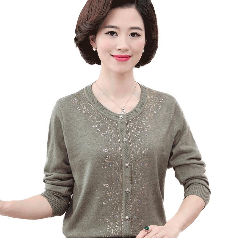

Mothers Wear Autumn Coat Coats, 50-60 Year Old Yards, Loose Fitting Middle-aged And Sweaters, Cardigan Cardigan. Women's Knits & Tees, Green