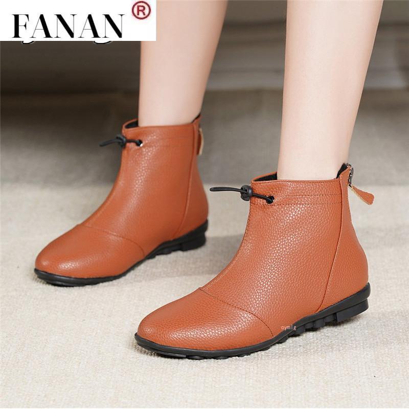 

Boots 2021 Vintage Style PU Leather Women Flat Booties Soft Lining Women's Shoes Back Zip Ankle Zapatos Mujer, Black