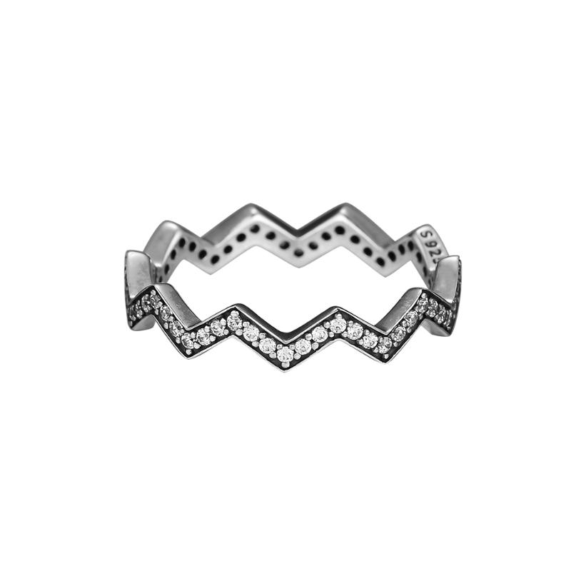 

Sterling Silver Jewelry Shimmering Zigzag Rings For Women Trendy Ring Anillos Mujer Cluster