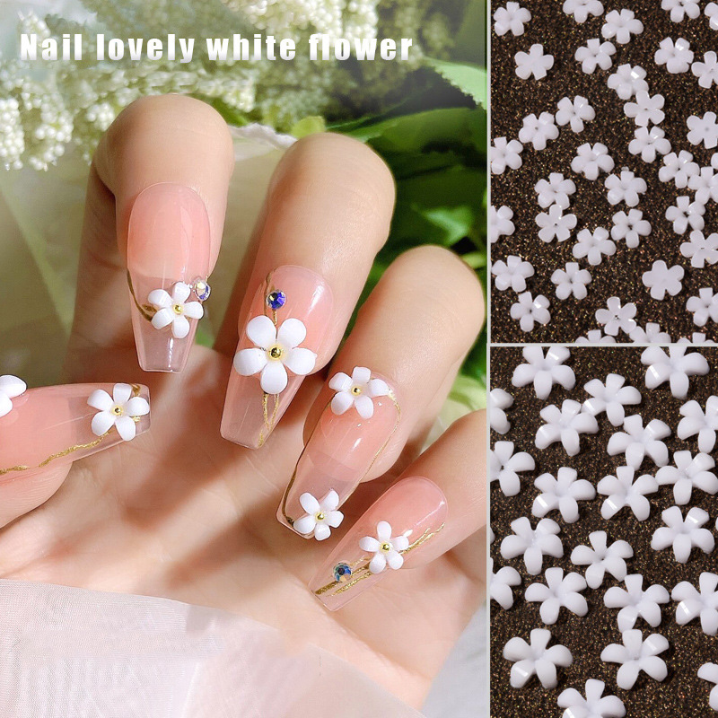 

2021 Lovely 3D Resin Pearly White Flower Nail Art Decoration Mixed Size Rhinestones Silver Gem Manicure Tool Accessories For DIY Nails Design