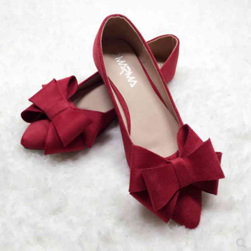 

dress shoes women wine flock big bow flats pointy toe shallow mouth plus size 33-8 yellow grey cute slip-on for dancing sweet no h, Black