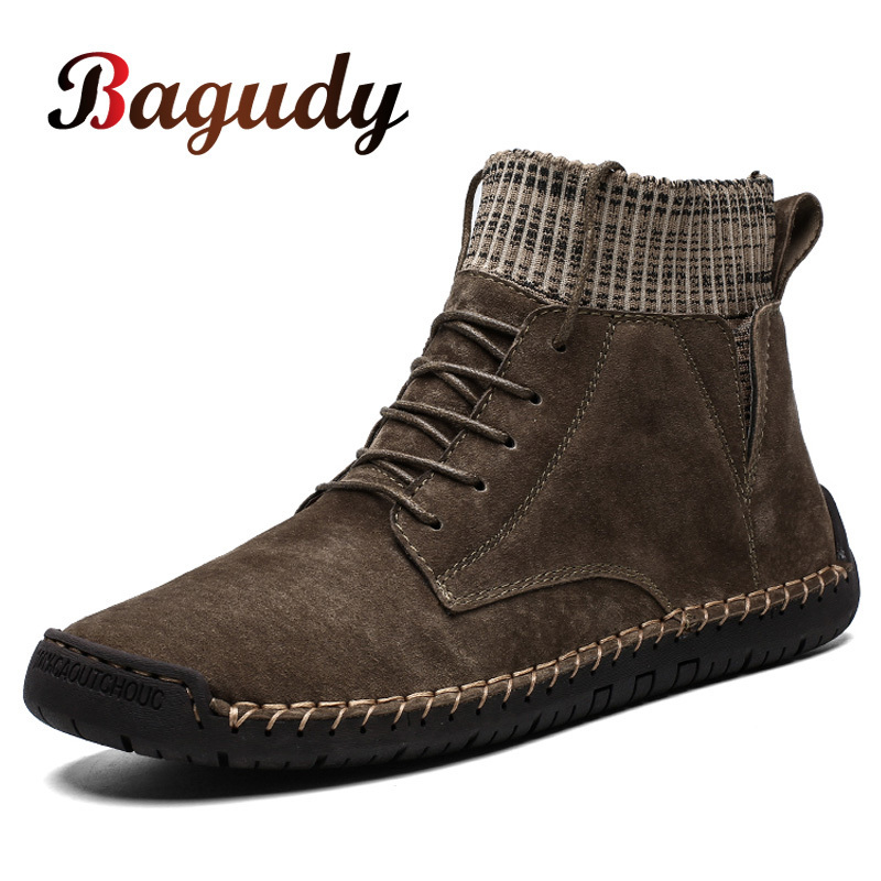 

Snow Warm Fur Men Suede Motorcycle Fashion Handmade Winter Ankle Waterproof Male western Boots Shoe 201127, Black