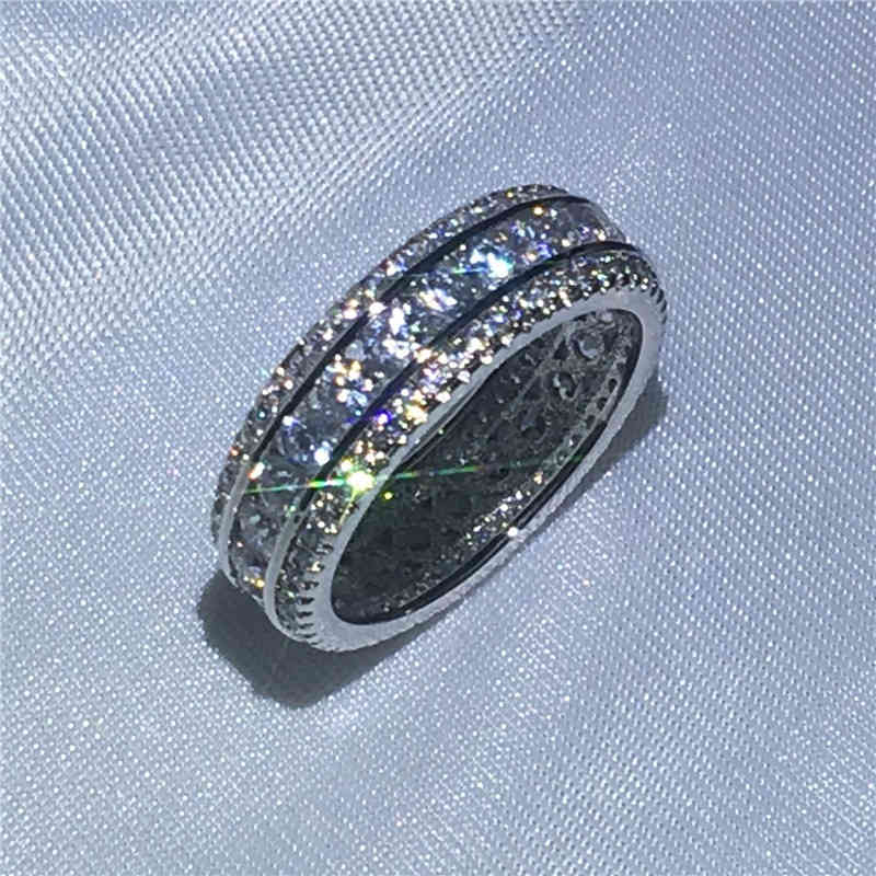 

Channel setting ring Engagement Wedding Band Rings for women men Full AAAAA zircon cz White Gold Filled Female Finger Jewelry