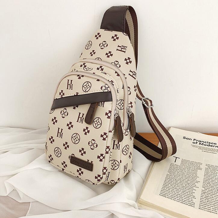 

Wholesale ladies shoulder bags street personalized printing backpack simple multifunctional leather handbag popular classic contrast leathers chest bag, Beige2(boutique box)