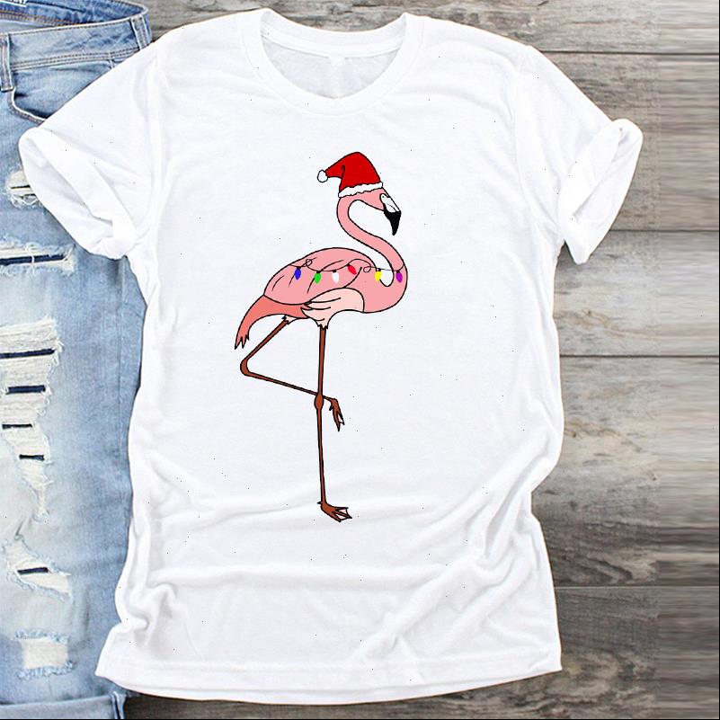 

Women Womens T Shirts Cartoon Flamingo Elegant Short Sleeve Merry Christmas Print Clothes Graphic Top Shirt Ladies Female Tshirts Tee, White