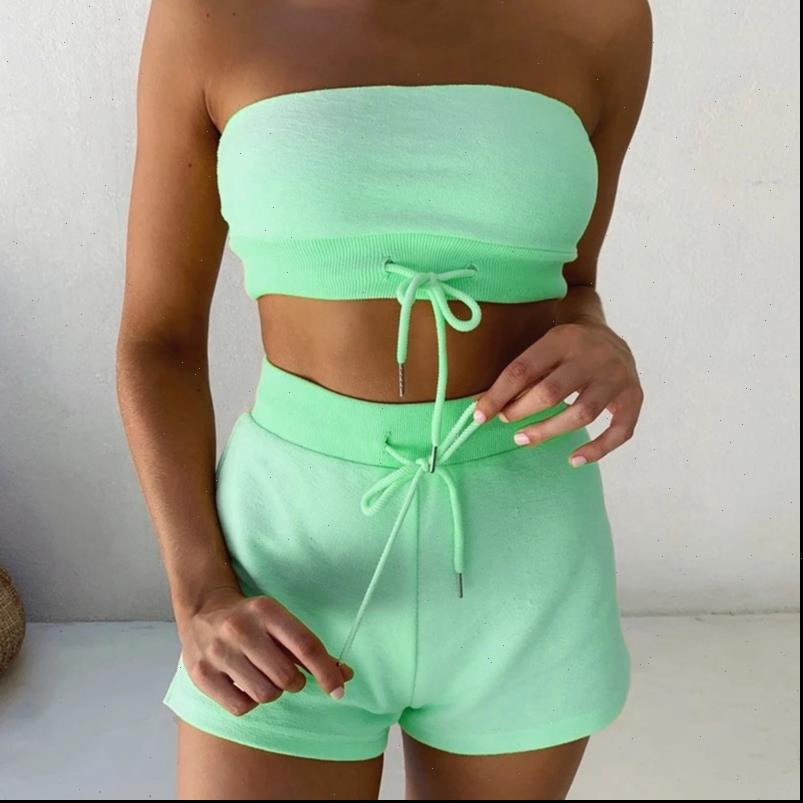 

strapless and shorts set women tracksuits fashion summer clothing two pieces tracksuit drawstring suit female sexy, Gray