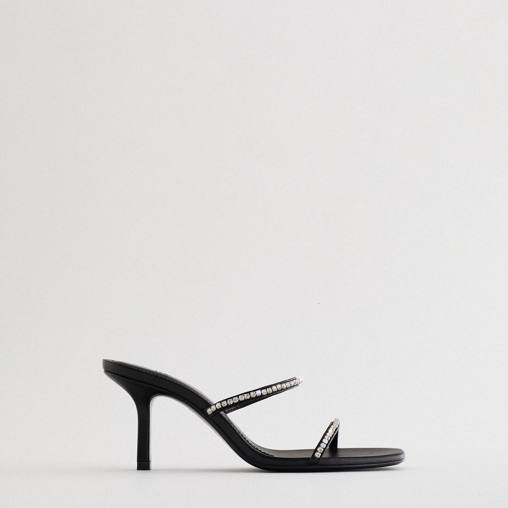 

slippers new women string bead black suqare toe cystal slides high heel thin sandals summer outdoor slipper adk9