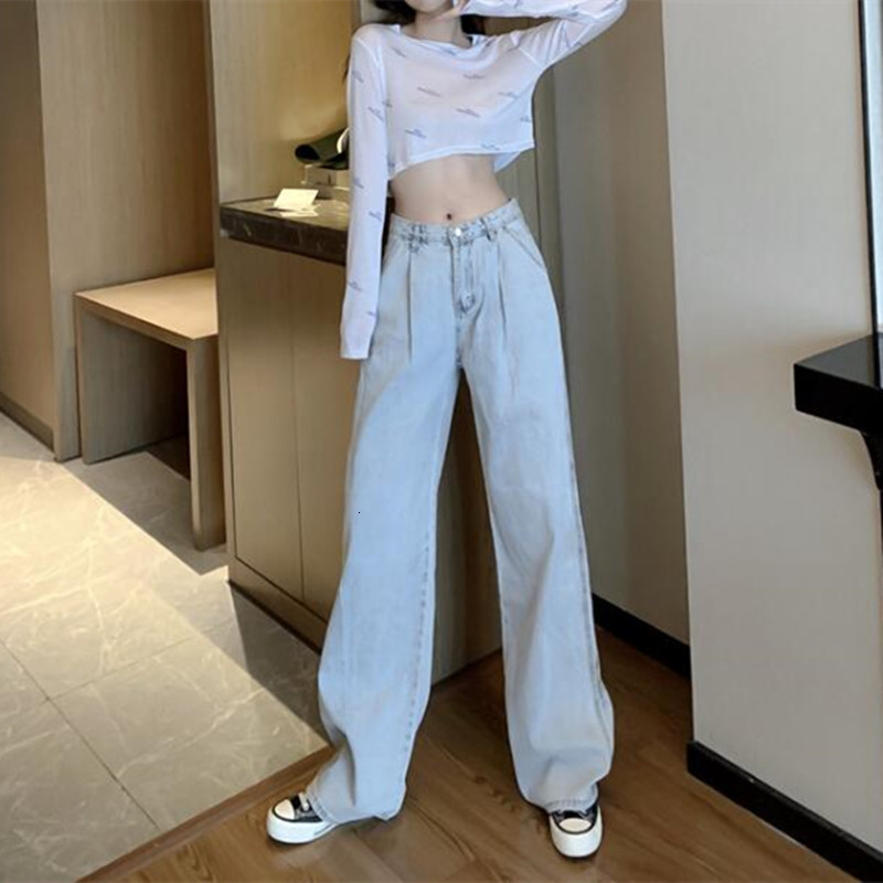 

women's jeans jeans high-legged, blue streetwear vintage fashion harajuku slacks straight ynif