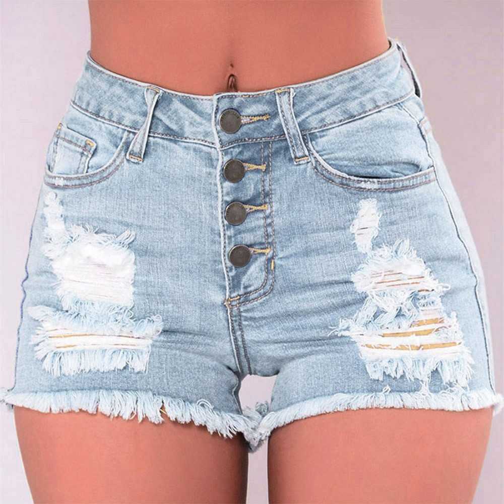 

Sexy Straight Tube Nostalgic Hollow Jeans Hole Shorts Women's High Waist Casual Short Feminino Pantalones Women spodenki damskie 210611, Blue