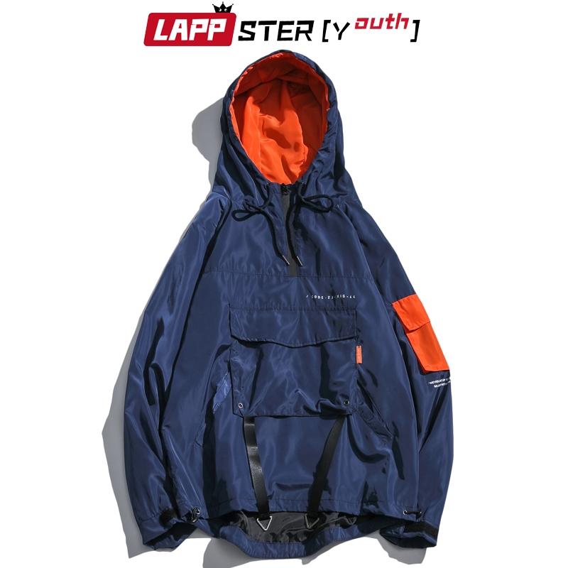 

Men's Jackets LAPPSTER-Youth Men Japanese Streetwear Hooded Bomber Jacekt 2021 Hip Hop Windbreaker Coat Plus Size Black Vintage