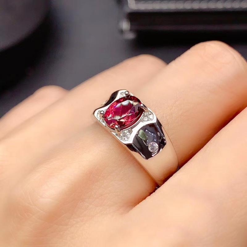 

Cluster Rings Classic Red Garnet Gem Man Ring Silver Fine Jewelry Natural Real 925 Sterling Good Gift Mascular Character
