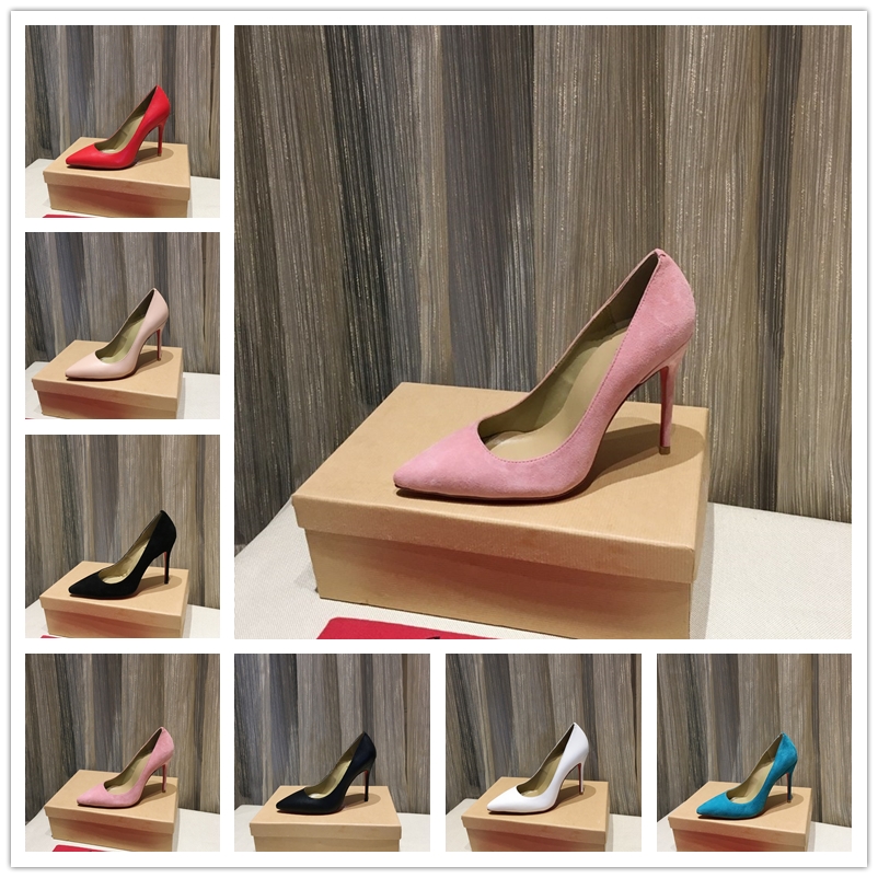 

Top Quality Shoe Red Bottom High Heels Nude Color Pointed Sandals Fashion Banquet Stylist Ladies Dress Shoes Studded Leather, Black