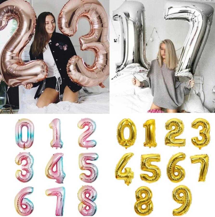 

US Stock 32inch Number Aluminum Foil Balloons Rose Gold Silver Digit Figure Balloon Child Adult Birthday Wedding Decoration Party Supplies Toy Baloon