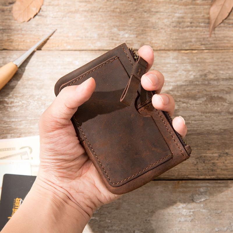 

Wallets Vintage Leather Wallet Woman Men Genuine Cowhide Passport Cover Card Holder Mini Coin Purse Key Crazy Horse Brown Money Bag, Black