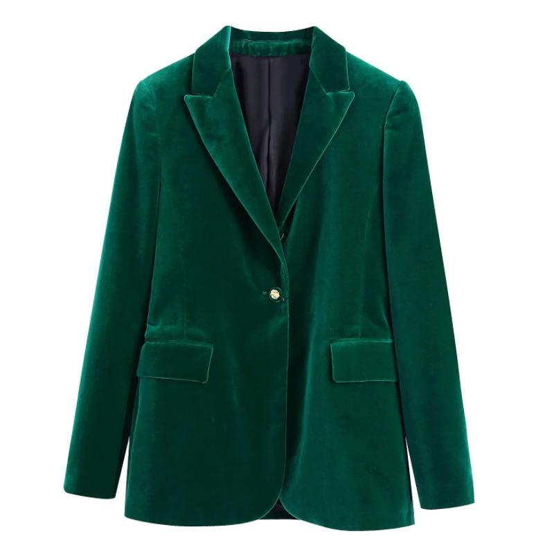 

Women's Jackets Women Green Velvet Suit Coat Female Long Sleeve Outerwear Casual Lady Loose Tops C1219, As pic
