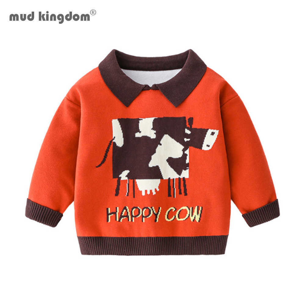 

Mudkingdom Boys Girls Sweaters Long Sleeve Lapel Children Tops Cartoon Pattern Knit Pullover Kids Clothes 210615, Beige 2