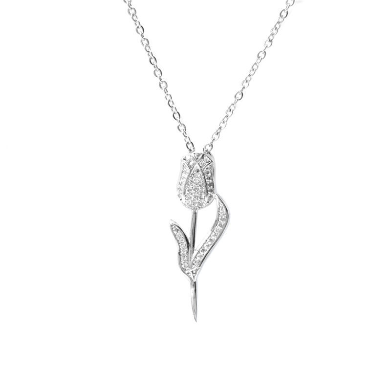 

Stainless Steel Chain Necklace Rose Flower Gold & Cubic Zirconia Neckalces Fashion Women Jewelry 45cm Long, 1 Piece