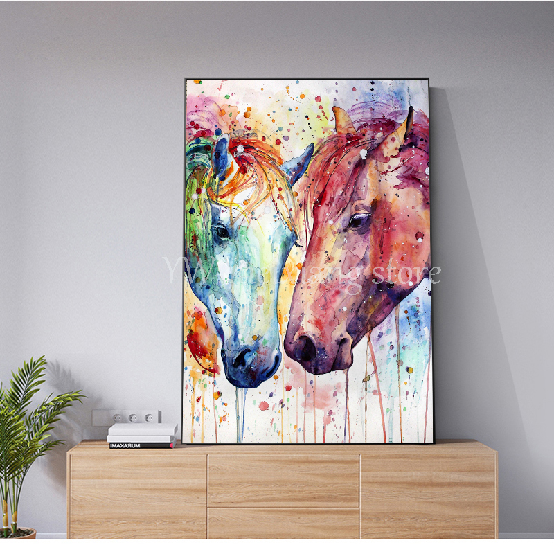 

Canvas Painting Colorful Horses Pictures Animal Posters And Prints Wall Art For Living Room Home Decor NO FRAME