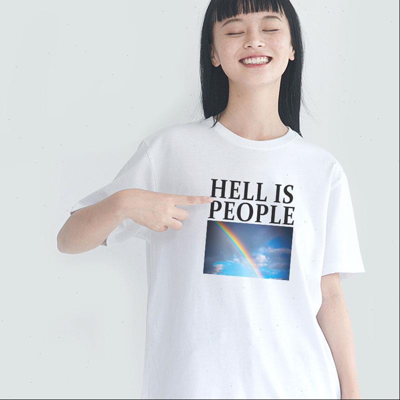 

summer womens fashion rainbow cute harajuku sky printing casual large size short sleeved o neck cartoon sweet t shirt, White