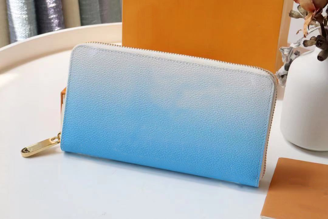 

By The Pool Long zippy wallet purse Clutch M80360 M80361 Lady leather Wallets Fold Card Holder Passport Women coated canvas Folded Purses Co, Blue