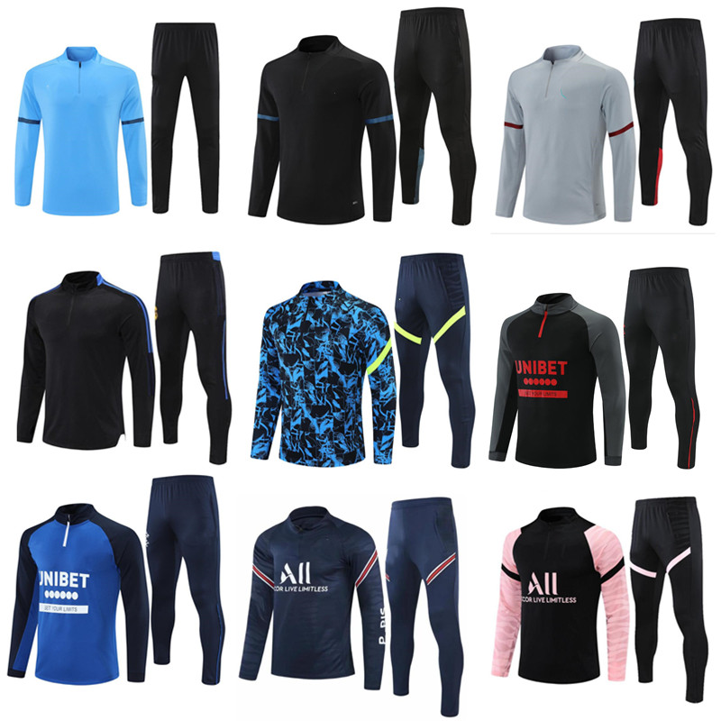 

2021 2022 mens real madrid tracksuit kids football training suit kits 21 22 men kid soccer tracksuits jogging jacket sets chandal futbol, Black