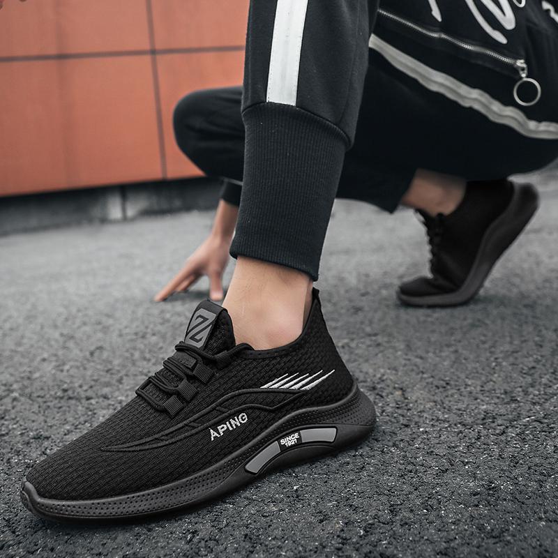 

Professional Flying woven men's breathable mesh running shoes black white red comfortable soft sole sneakers trainers, A1