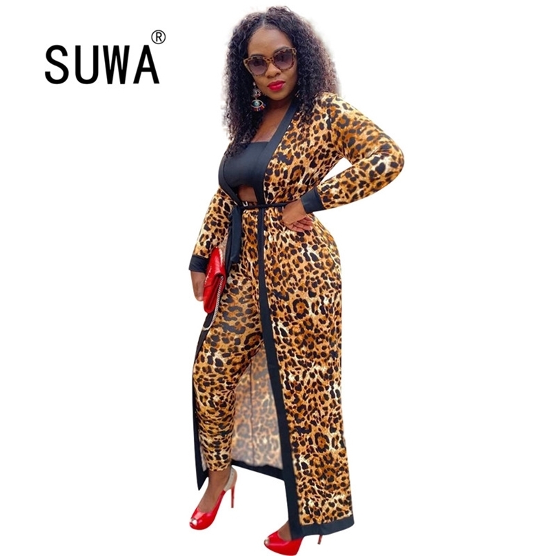 

est Listing Leopard Printed Women Long Trench Coats Sleeves V Neck Cardigan Mid Calf Lady Jacket Top Outwear 210525, Brown