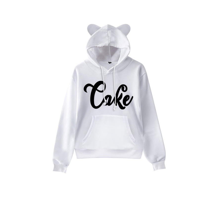 

Letter printing cute boy girl clothes hooded 3D printing hoodie sweatshirt tops autumn early winter ears hoodie pullover, Black