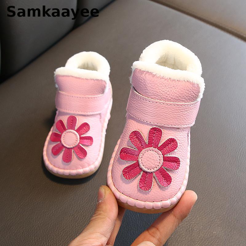 

First Walkers 0-3y Baby Shoes Winter Toddler Leather Girls Plush Flower Soft Bottom Born Princess Breathable Footwear 3