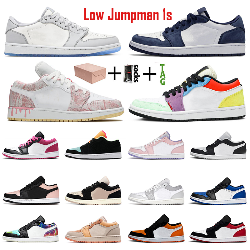 

With Box Jumpman 1 low Basketball 1s shoes Mens Women Trainers Paint Drip Travis Scotts DIO Lightbulb Midnight Navy Royal Toe Smoke Grey Elephant Chaussure Sneakers, A9 low university gold 36-45