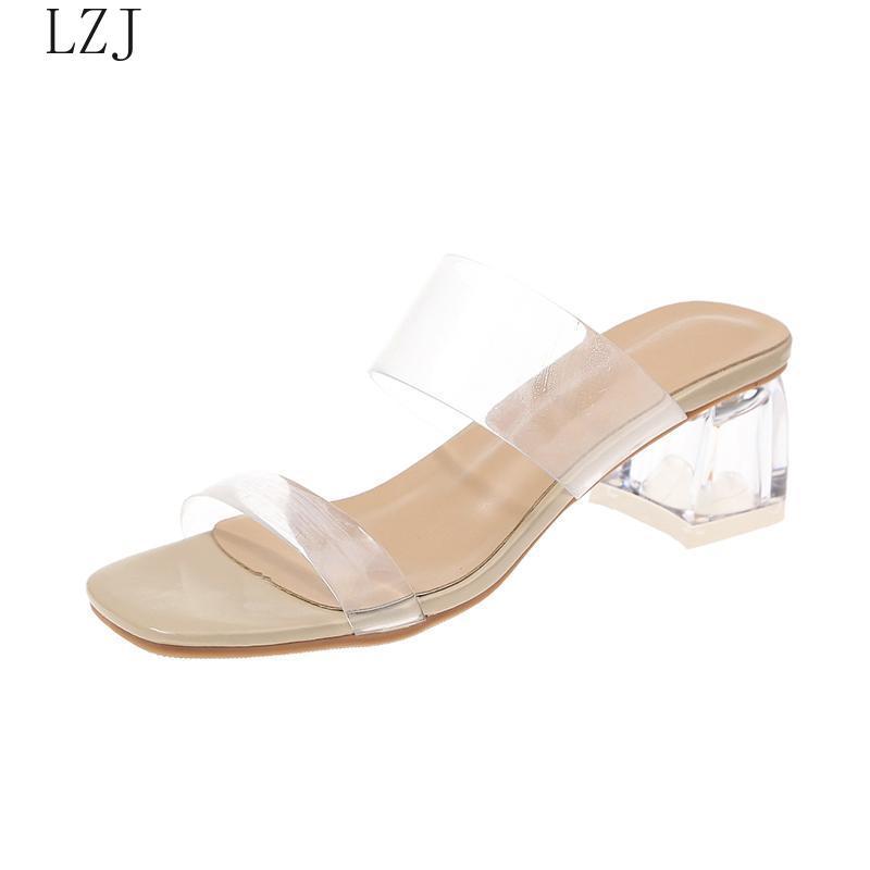 

Sandals 2021 Clear Heels Slippers Women Summer Shoes Woman Transparent High Pumps Wedding Jelly Buty Damskie Sexy Square, Black