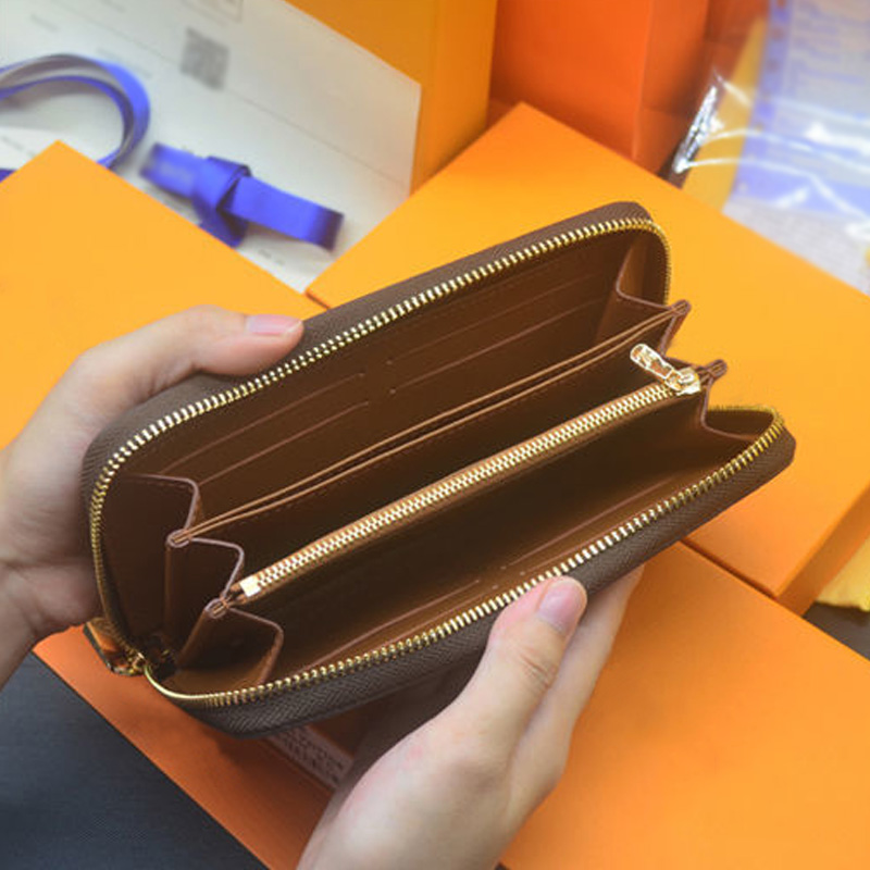 

Fashion design brand plaid wallet high quality zipper men and women long orange box, Red;black