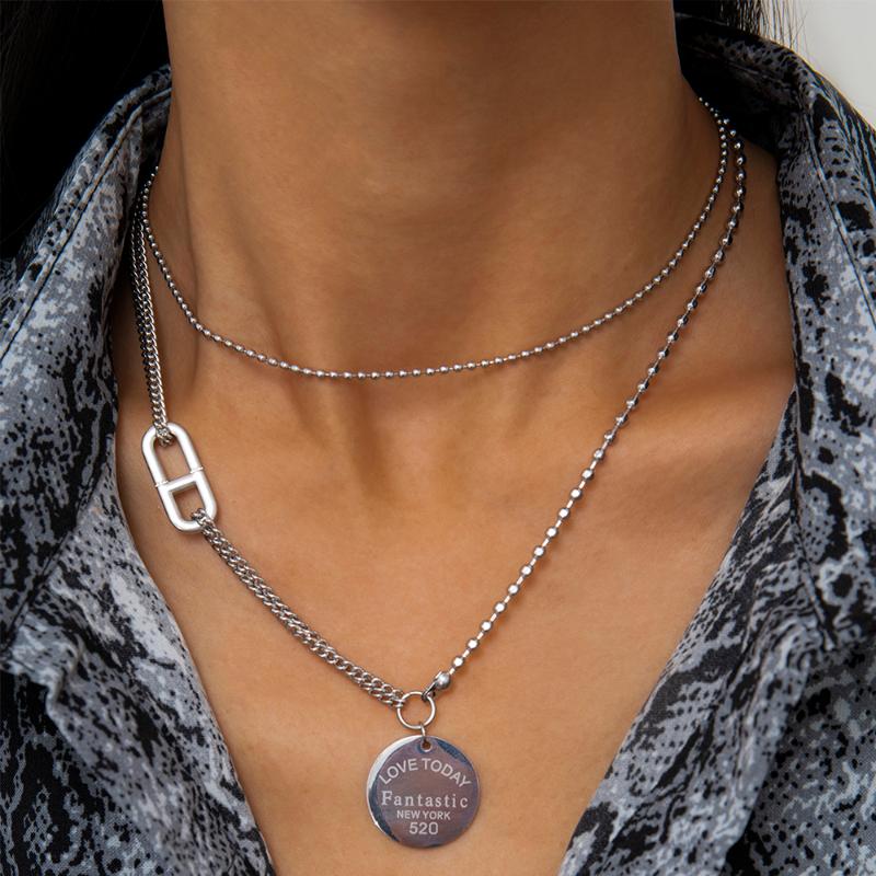 

Pendant Necklaces Lacteo Dark Gothic Stainless Steel Carved Coin Necklace For Women Hip Hop Multilayer Clavicle Chain Choker