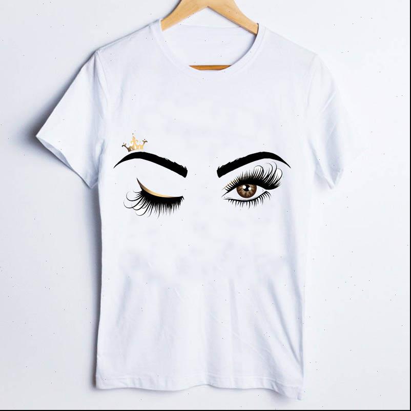 

tees print crown eye women t shirts face make up watercolor 90s fashion ladies shirt clothes lady female, White