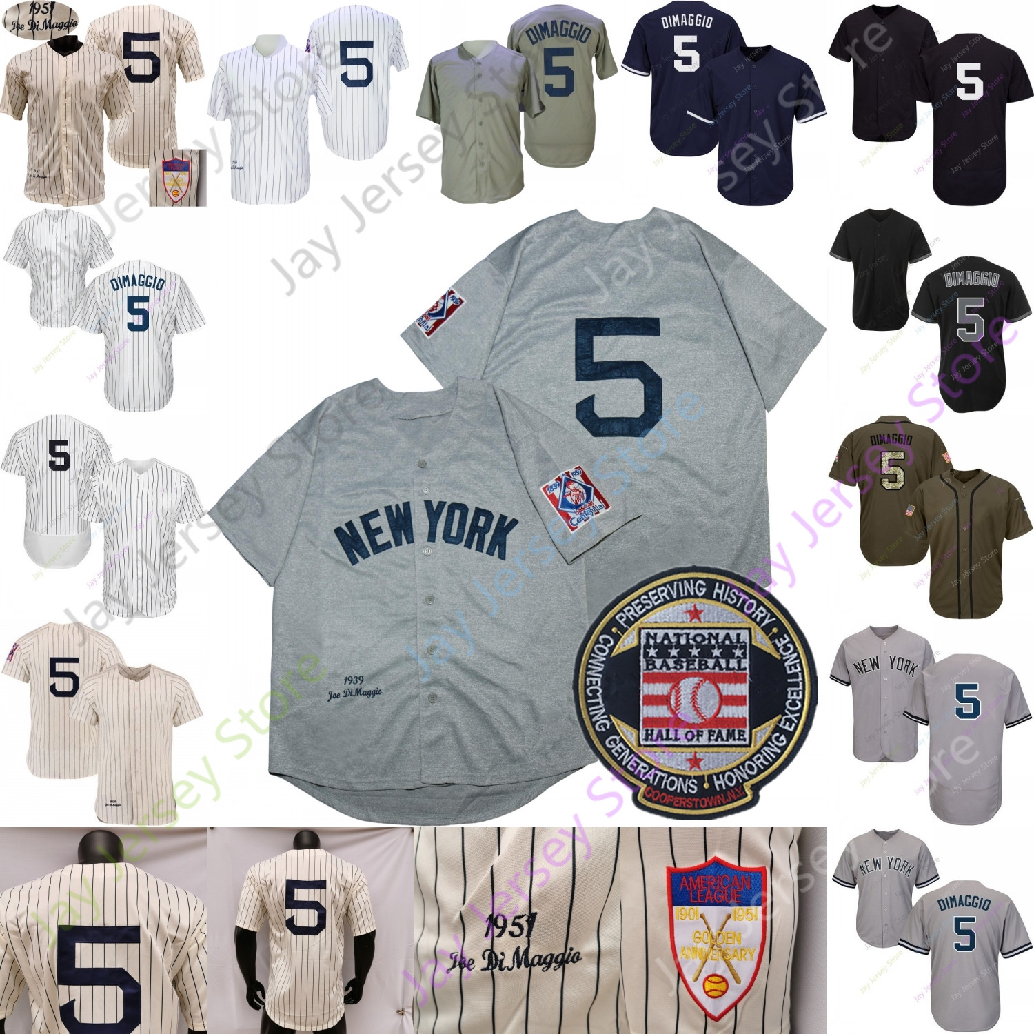 

Joe DiMaggio Retro Jersey 1951 Cream 1939 White Pinstripe Grey Turn Back Fans Hall Of Fame Patch All Stitched Size S-3XL