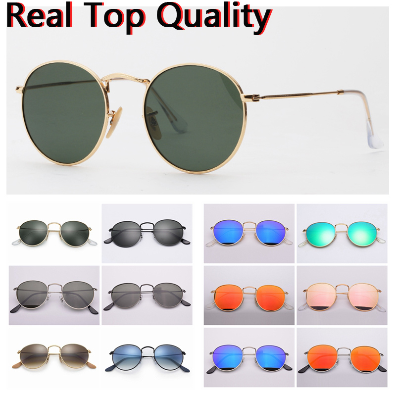 

Fashion Round Sunglasses Womens Mens Sunglass Vintage Metal Sun Glasses UV Protection Real Glass Lenses for man woman design accessory with case