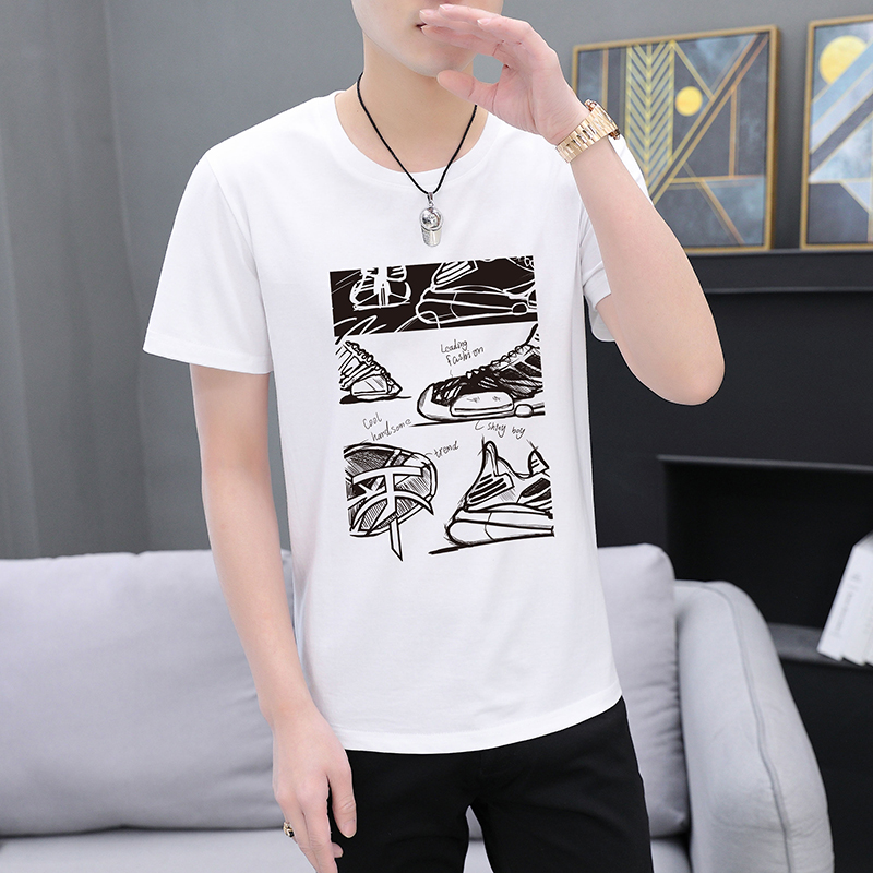 

Men Fashion Printing T-shirt Comfort Cotton Plus Size Short Sleeve Tops Male Sports Gym Basketball, Black
