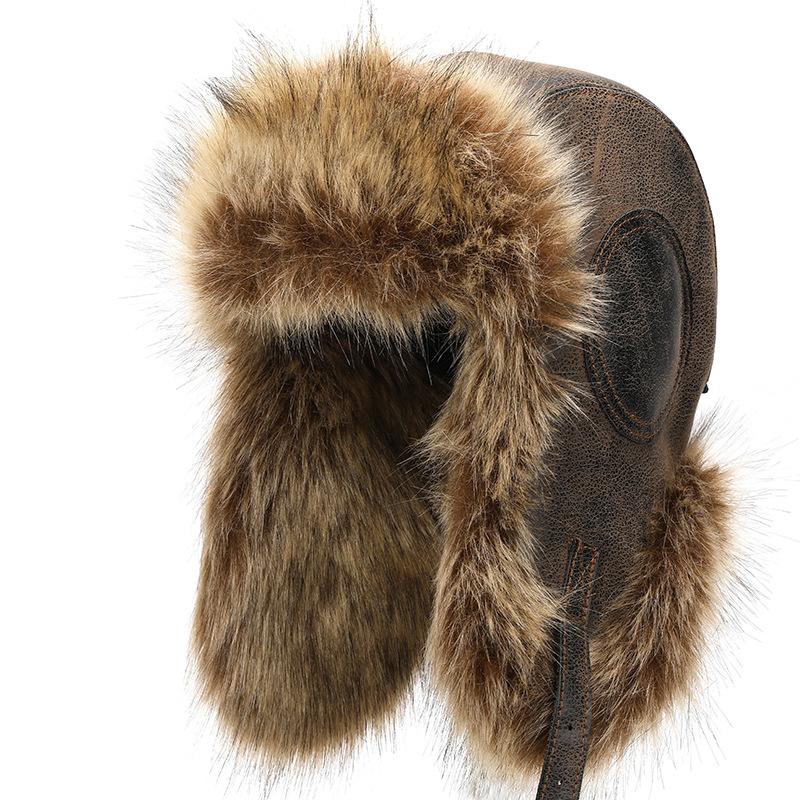 

Berets 2021 Arrival Russian Bomber Hats Women Men Pilot Trapper Cap Winter Hat Faux Leather Fur Earflap Snow Caps, Black